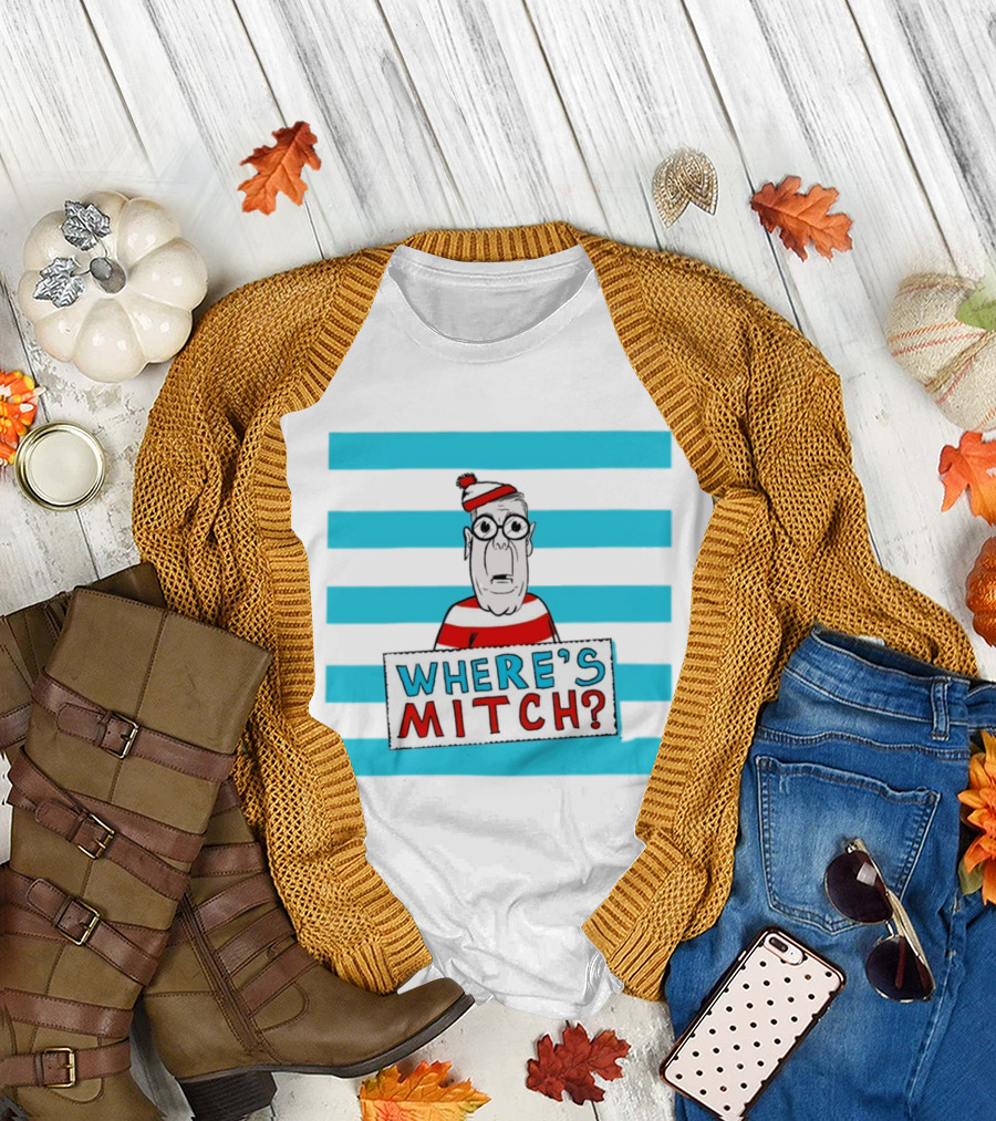 WHERE'S MITCH Striped Sweater Glasses Red Hat Humor T-Shirt