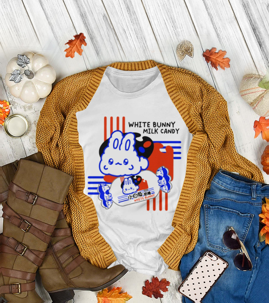 White Bunny Milk Candy Kawaii Asian Snacks Cute Blue Japanese T-Shirt