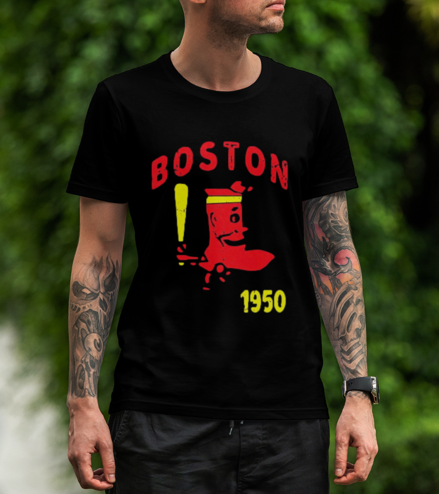 Boston 1950 Baseball Player Boot And Bat T-Shirt