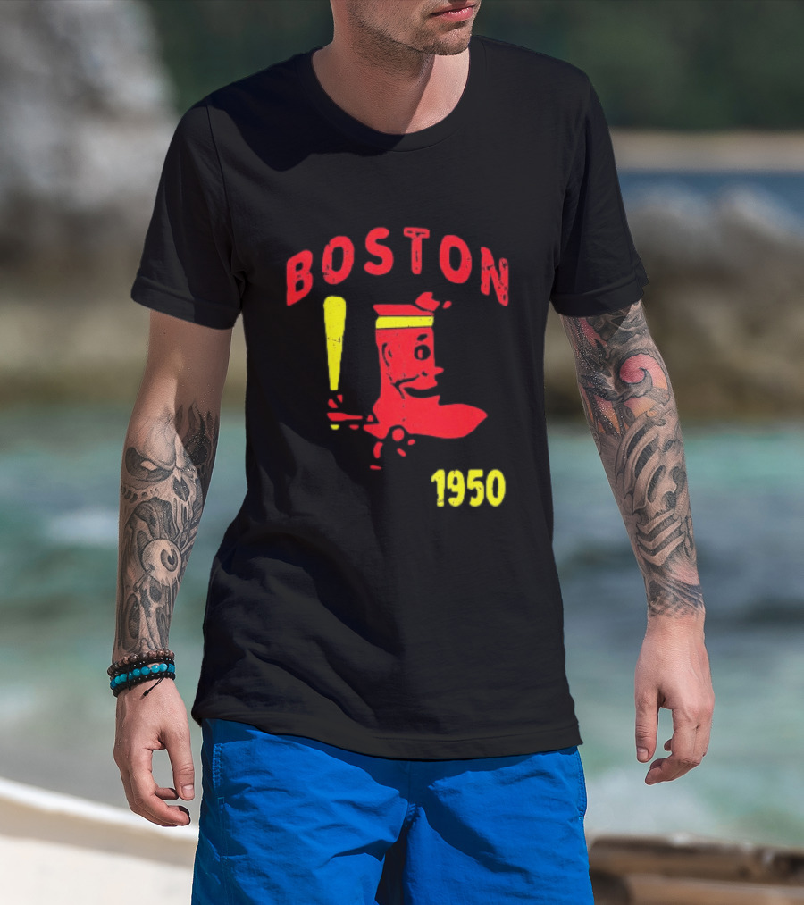 Boston 1950 Baseball Player Boot And Bat T-Shirt