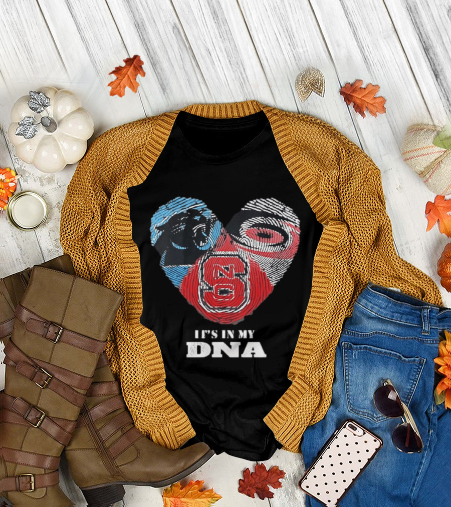 Carolina Panthers NC State Wolfpack It's In My DNA Fingerprint Heart T-Shirt