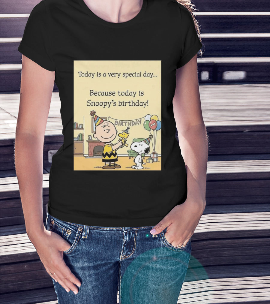 Celebrate Snoopy's Birthday With Charlie Brown And Woodstock In Party Hats And Balloons T-Shirt