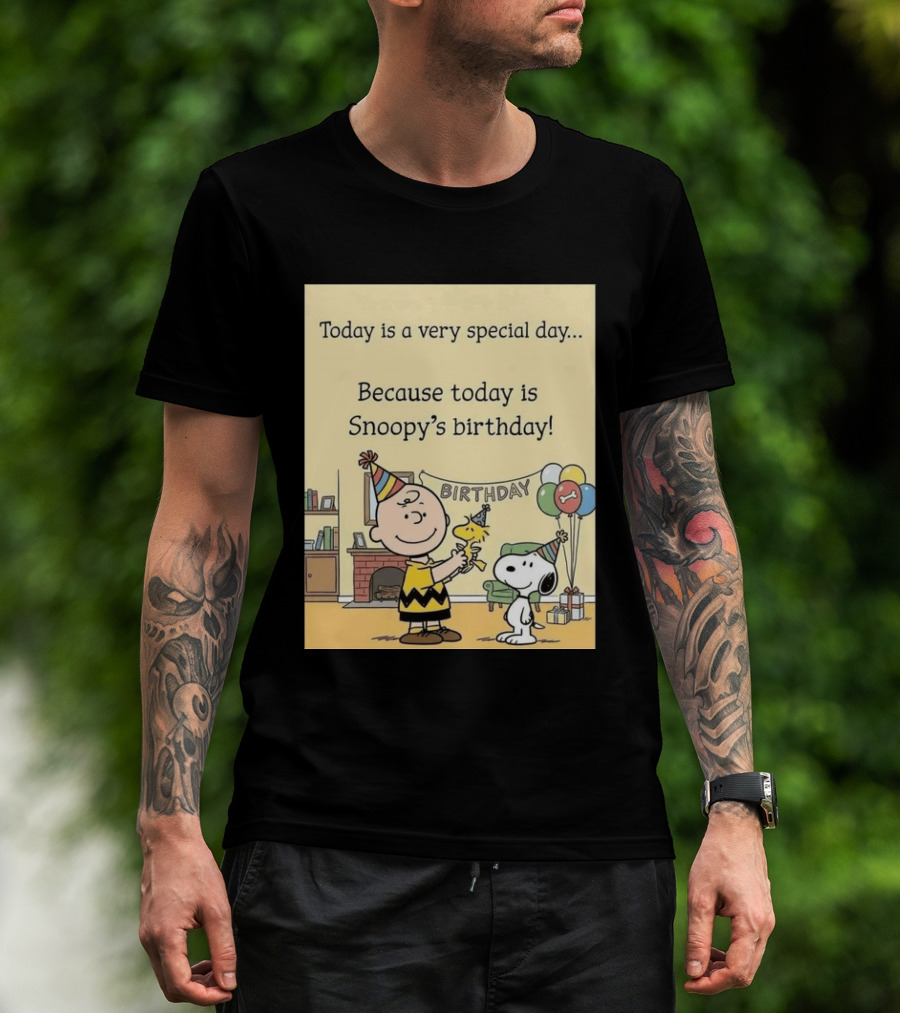 Celebrate Snoopy's Birthday With Charlie Brown And Woodstock In Party Hats And Balloons T-Shirt