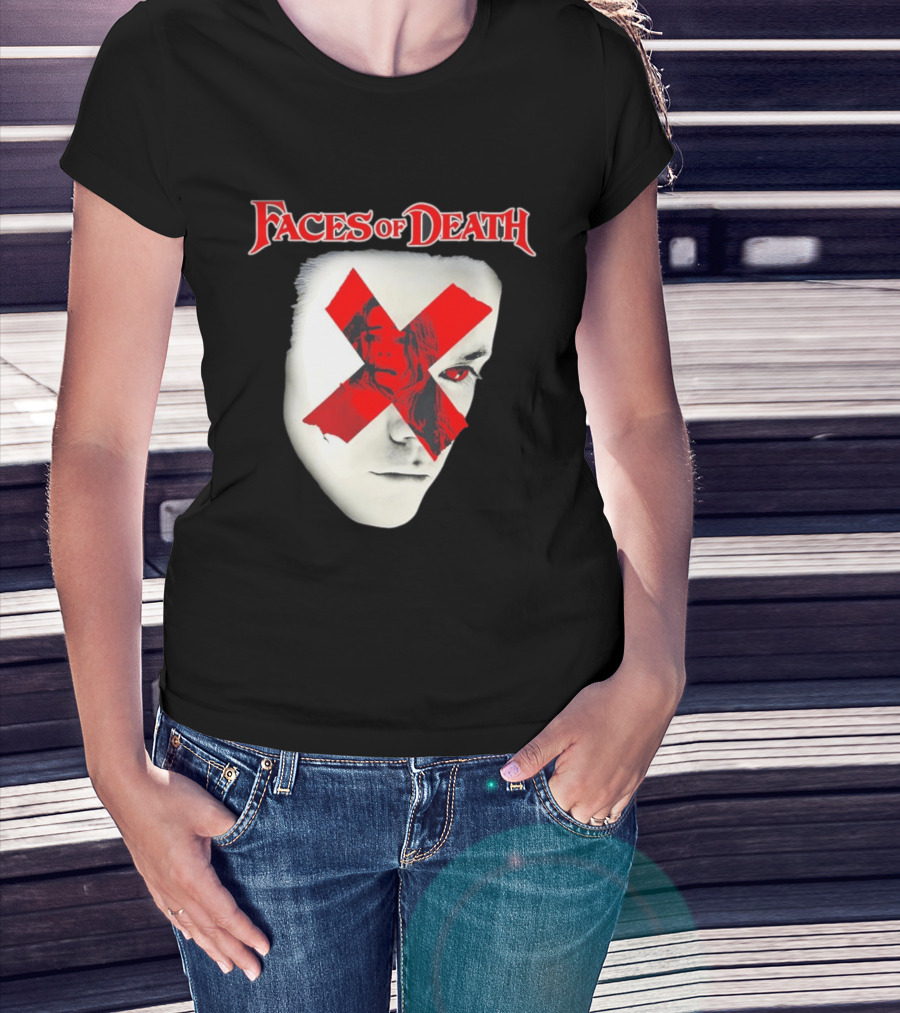Faces Of Death Horror Movie Red X Iconic Scream Mask T-Shirt