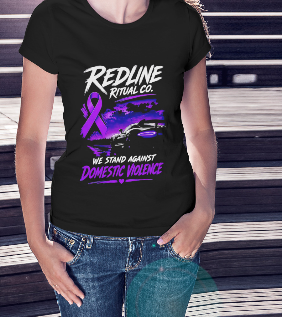 Redline Ritual Co Purple Ribbon We Stand Against Domestic Violence T-Shirt