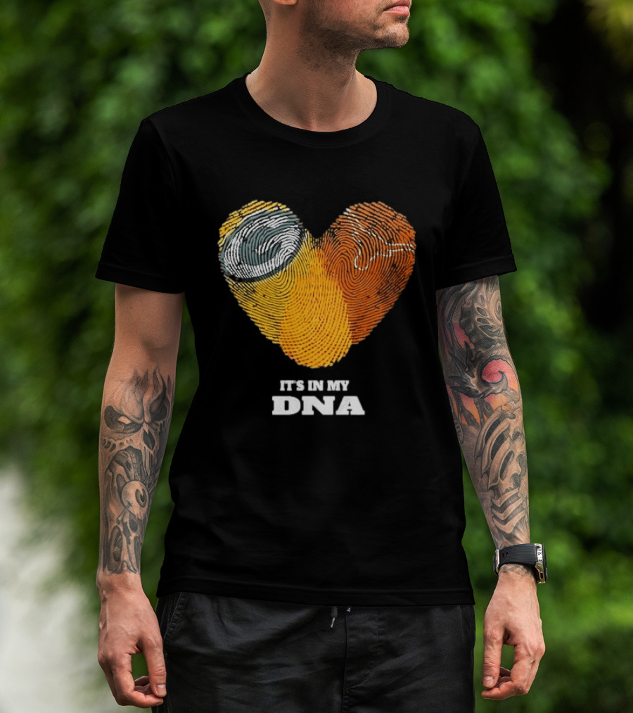 Green Bay Packers Texas Longhorns Heart Shape Fingerprints It's In My DNA T-Shirt