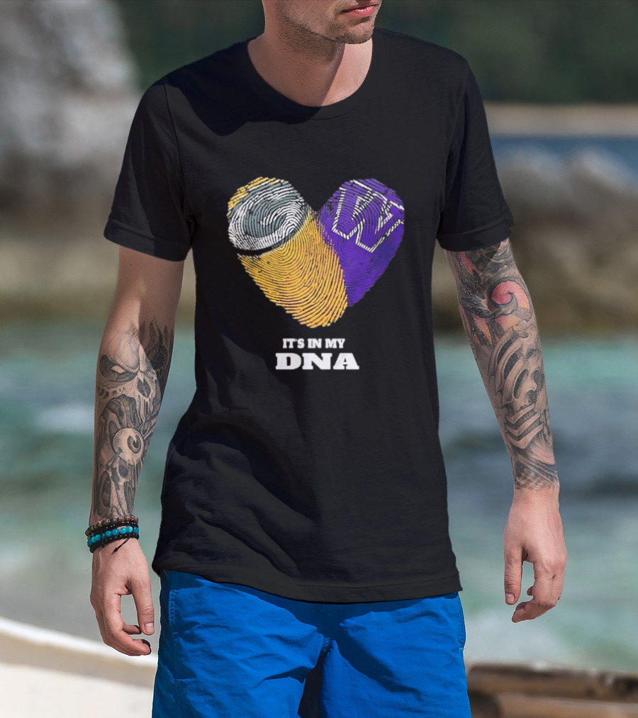 Green Bay Packers Washington Huskies Fingerprint Heart It's In My DNA T-Shirt