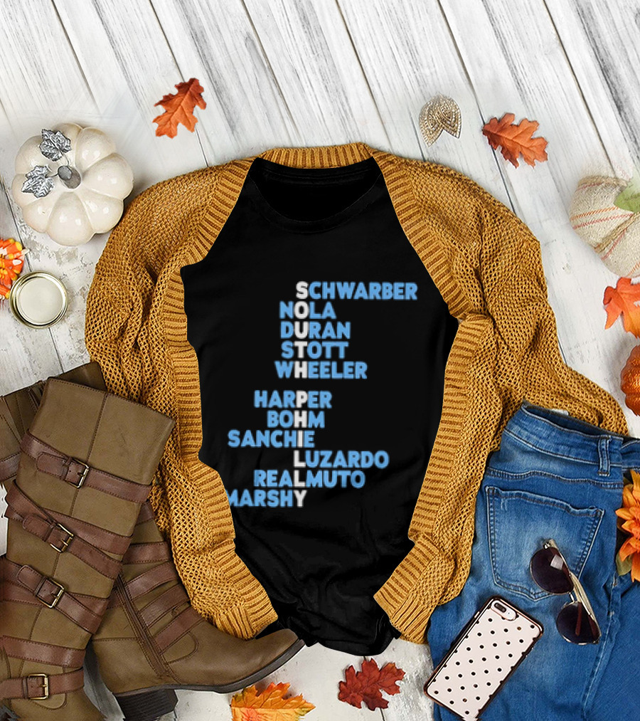 Philadelphia Phillies South Philly Baseball Player Names 2026 Schwaber Nola Duran Stott Wheeler Harper Bohm Sanchez Luzardo Realmuto Marsh T-Shirt