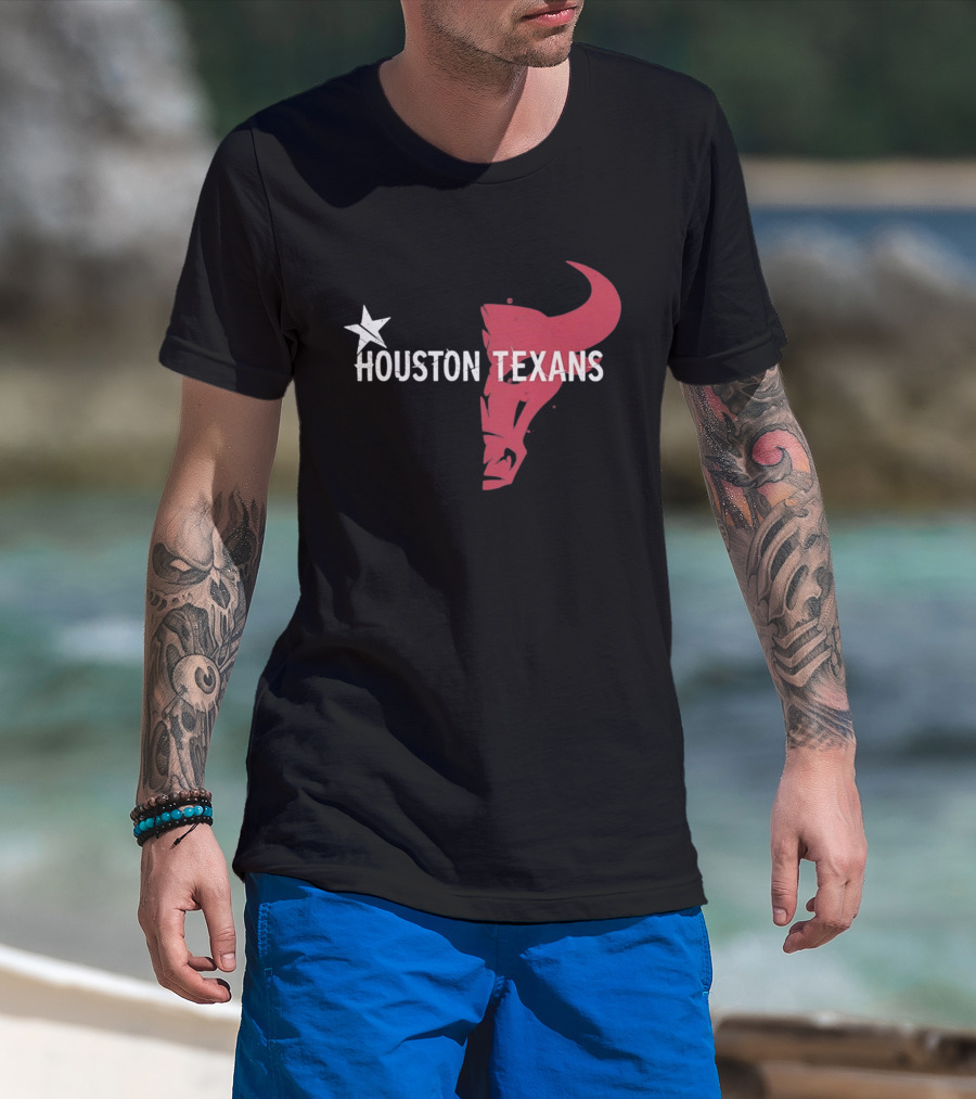 Houston Texans Distressed Star Bull Head T-Shirt
