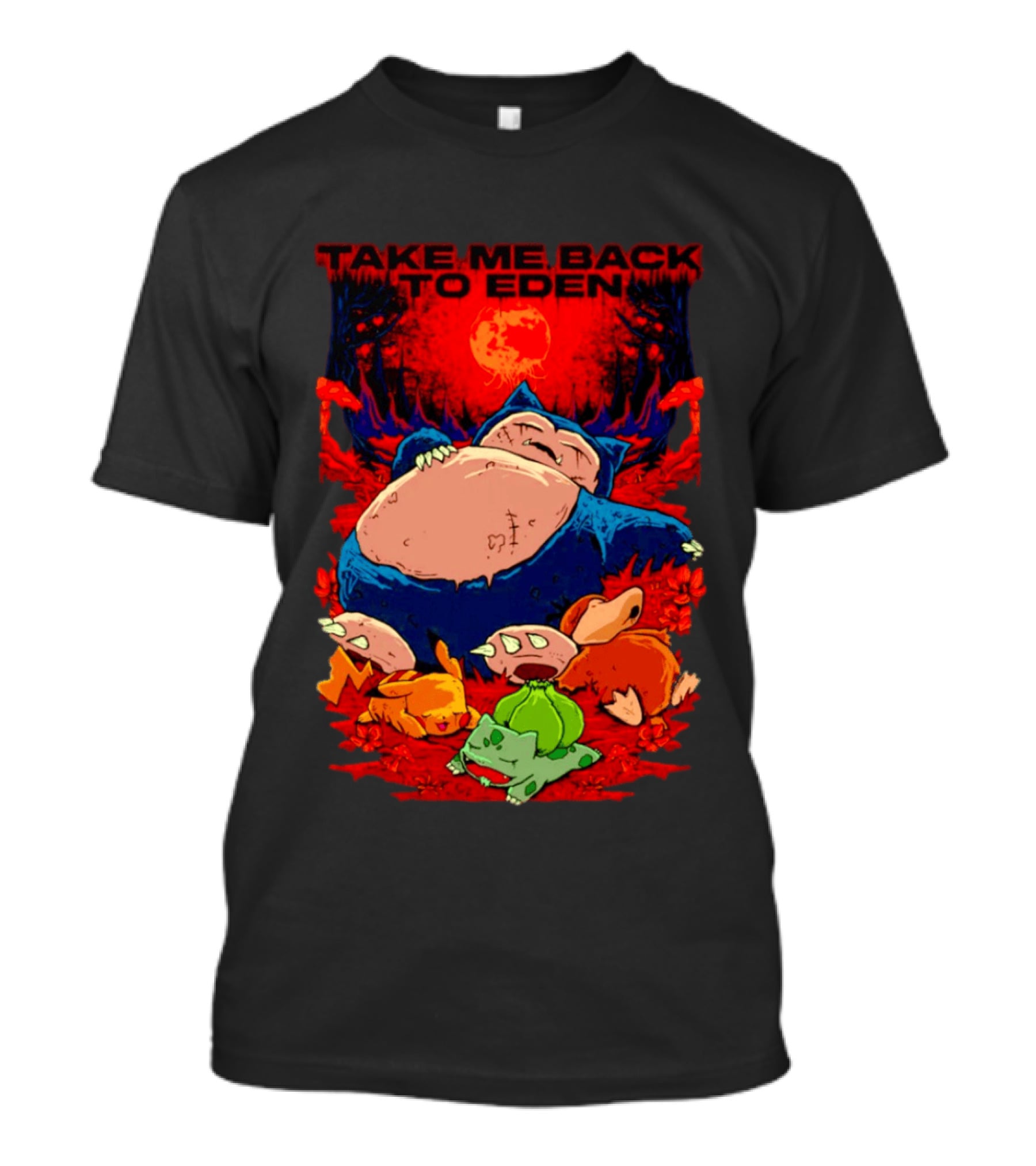 Snorlax Pikachu Bulbasaur Take Me Back To Eden Fantasy Forest T-Shirt