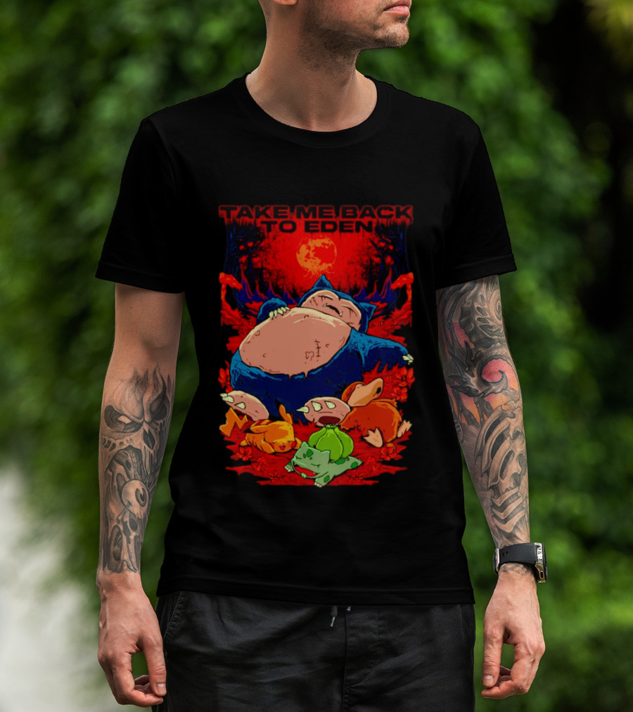 Snorlax Pikachu Bulbasaur Take Me Back To Eden Fantasy Forest T-Shirt