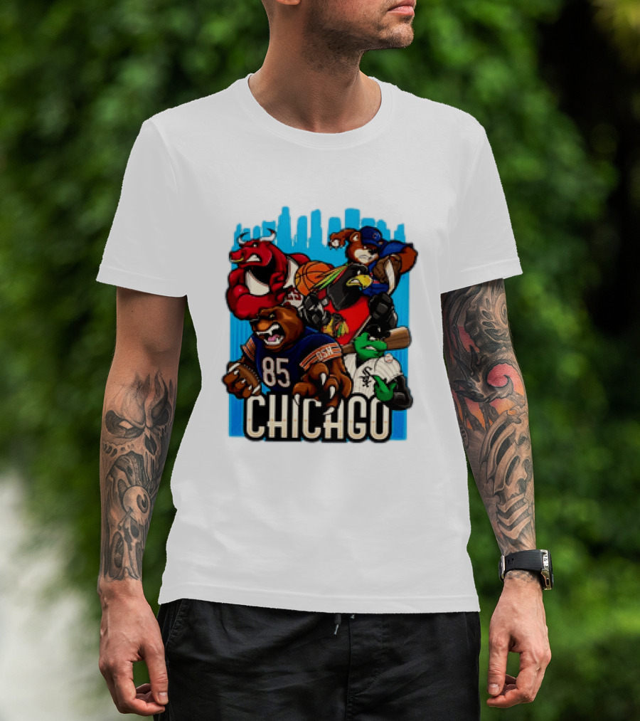 Chicago Bulls Bears Blackhawks Cubs White Sox Sports Team Characters T-Shirt