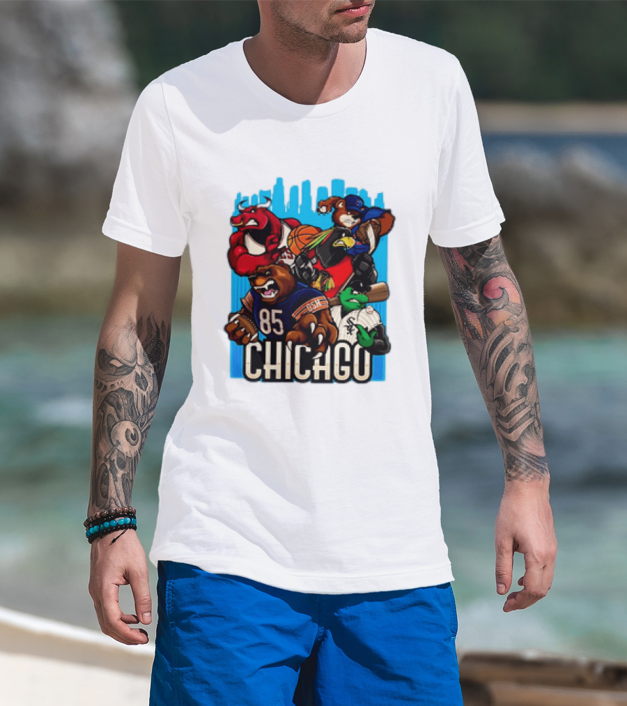 Chicago Bulls Bears Blackhawks Cubs White Sox Sports Team Characters T-Shirt