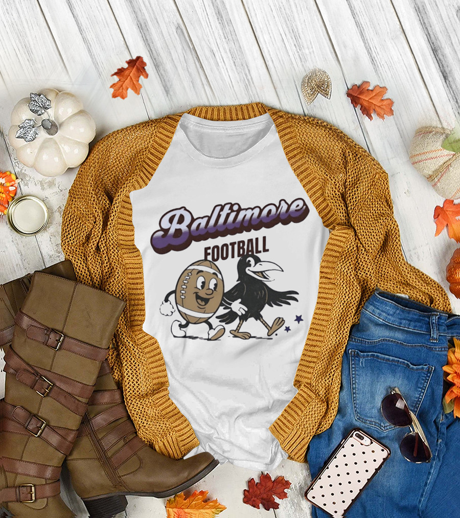 Baltimore Football Raven Walking Team Vintage Cartoon T-Shirt