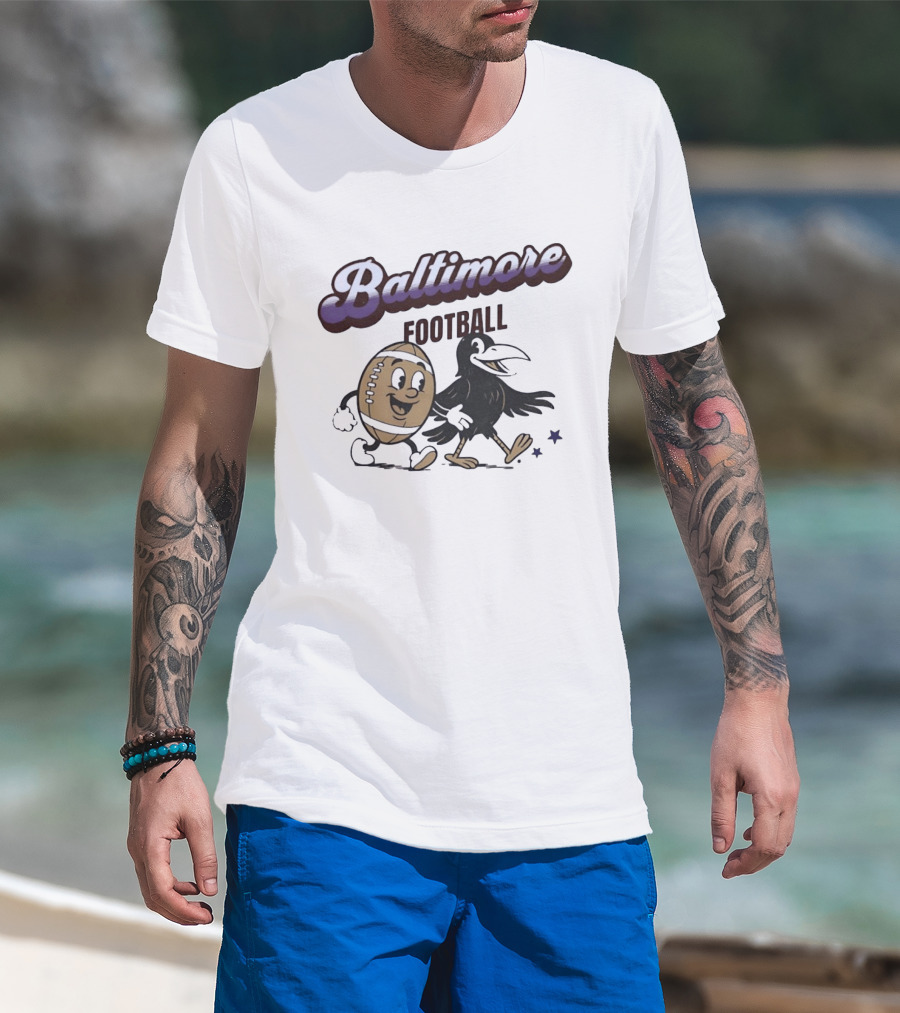 Baltimore Football Raven Walking Team Vintage Cartoon T-Shirt