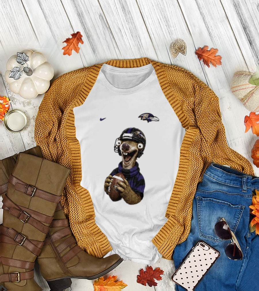 Sid the Sloth Baltimore Ravens Football Helmet and Ball Ravens Fan Gear T-Shirt