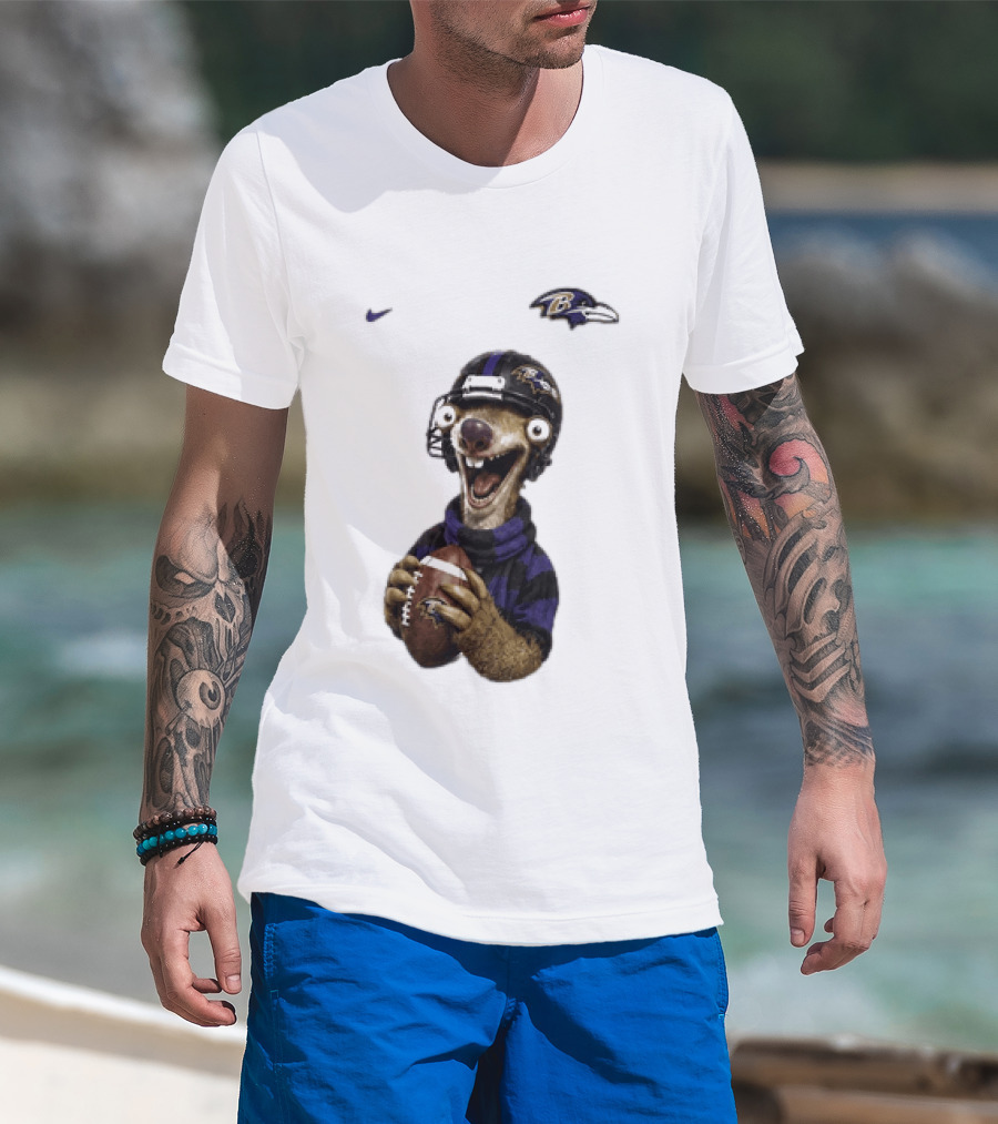 Sid The Sloth Baltimore Ravens Football Helmet And Ball Ravens Fan Gear T-Shirt