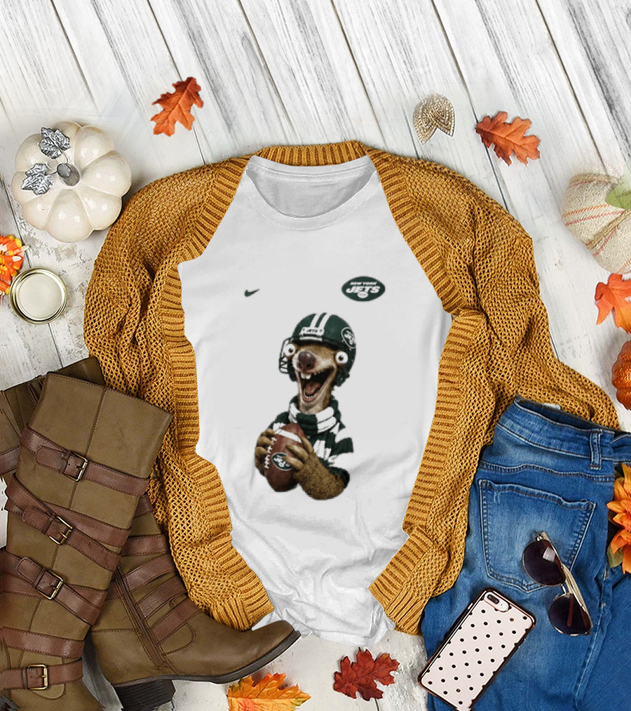 Sid The Sloth New York Jets Football Helmet Scarf And Ball T-Shirt