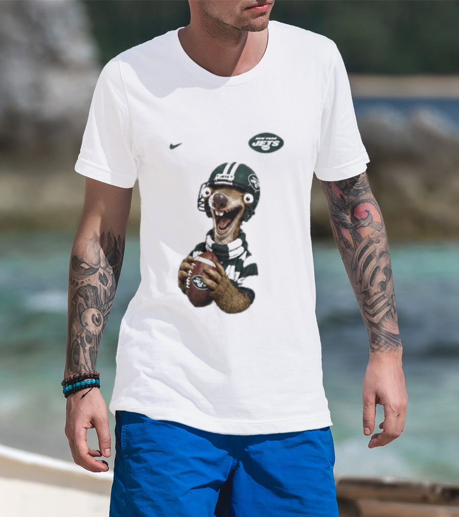Sid The Sloth New York Jets Football Helmet Scarf And Ball T-Shirt
