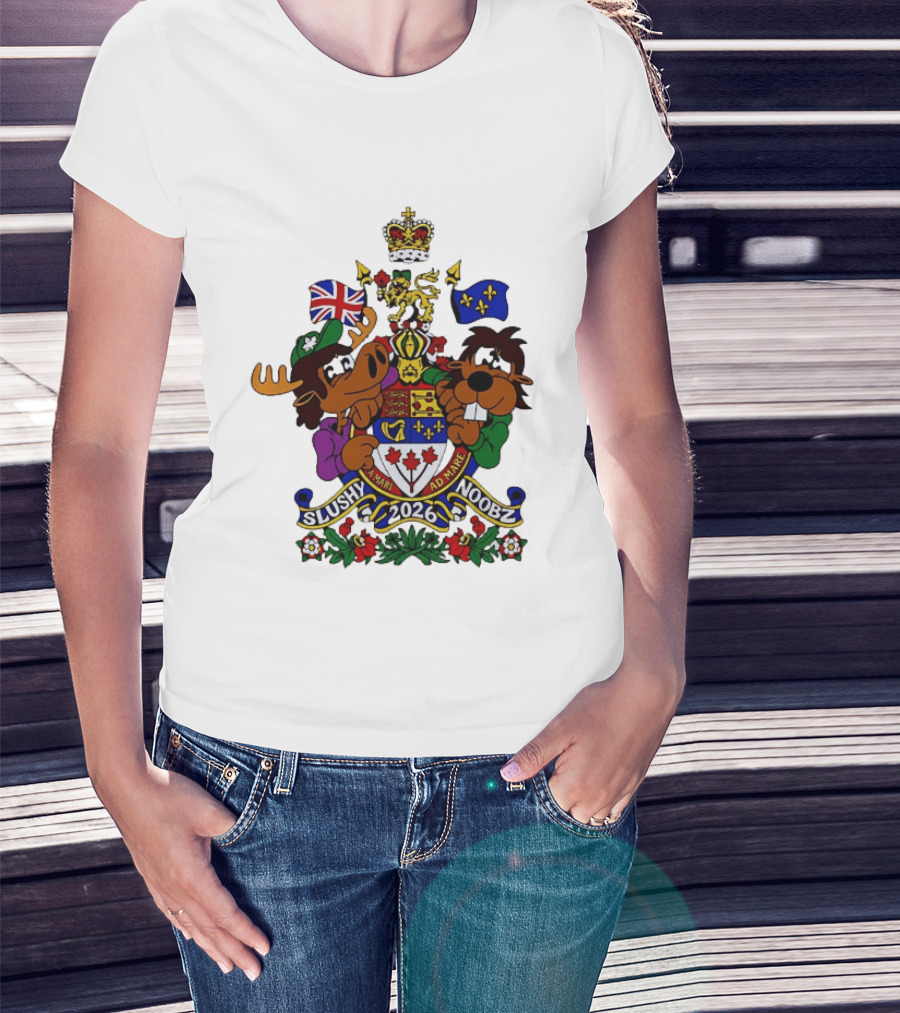 Slushy Noobz Canadian Crest Moose And Beaver 2026 T-Shirt