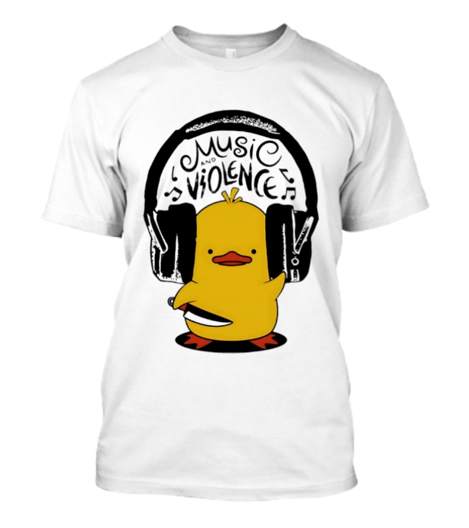 Murder Duck Music And Violence Headphones Knife Animal Bird T-Shirt