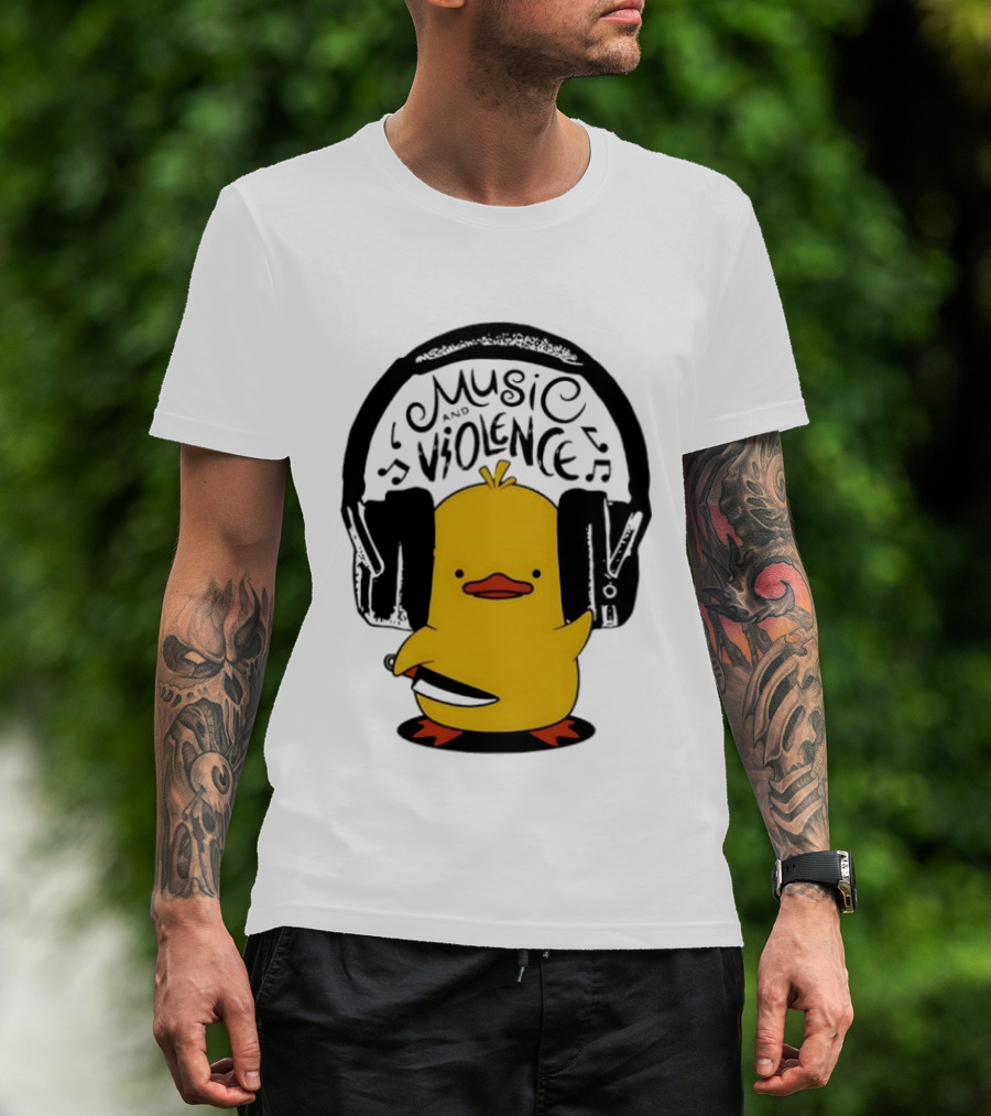 Murder Duck Music And Violence Headphones Knife Animal Bird T-Shirt