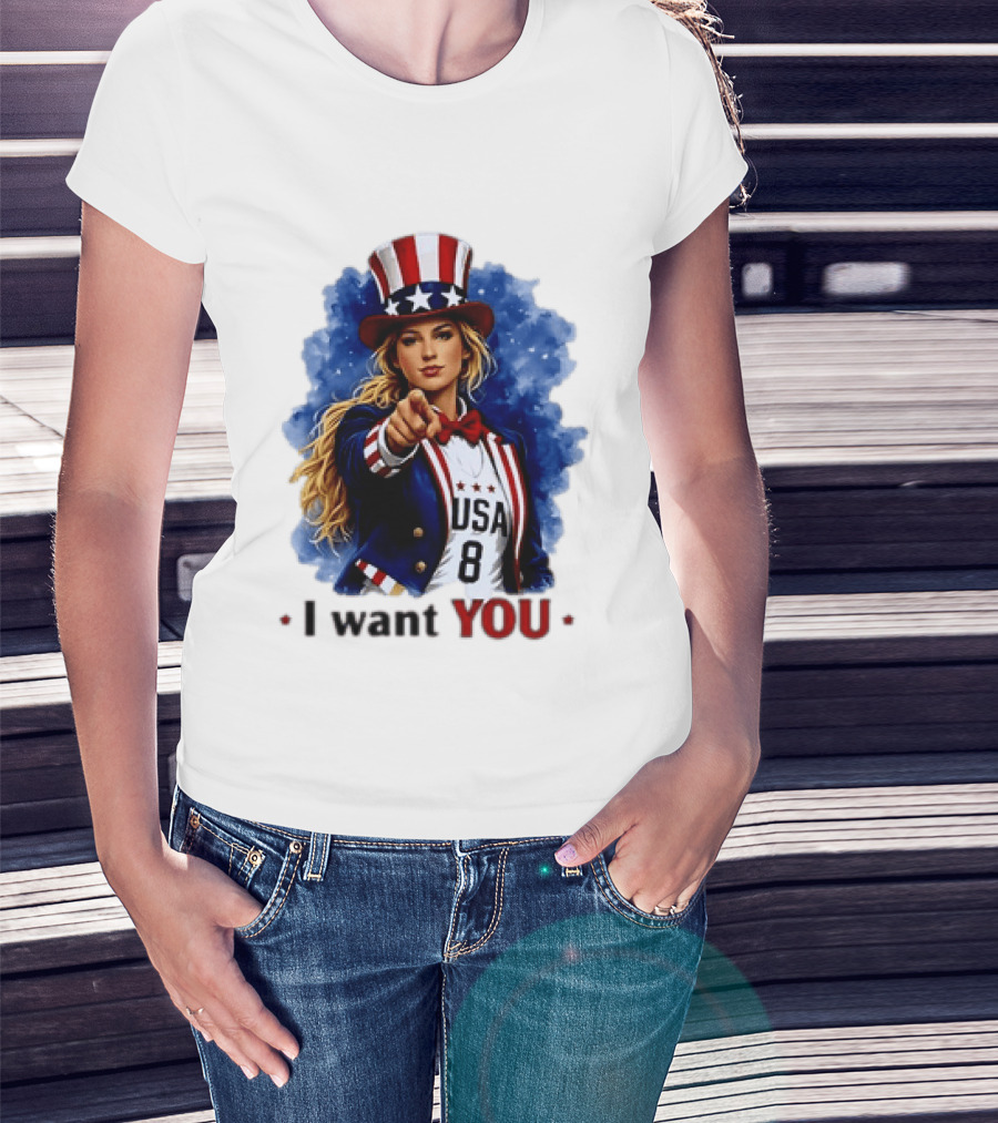 Uncle Sam Blonde Woman I Want You USA 8 Patriotic T-Shirt
