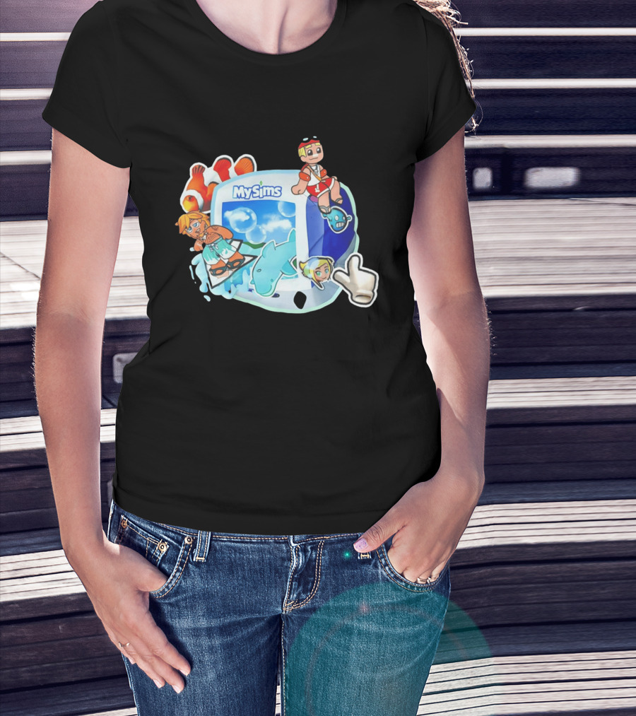 MySims Beach Adventure Clownfish Dolphin و Surfing Fun T-Shirt
