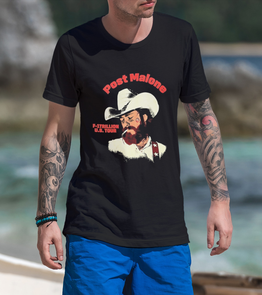 Post Malone F 1 Trillion U.S. Tour Cowboy Hat And Cigarette T-Shirt