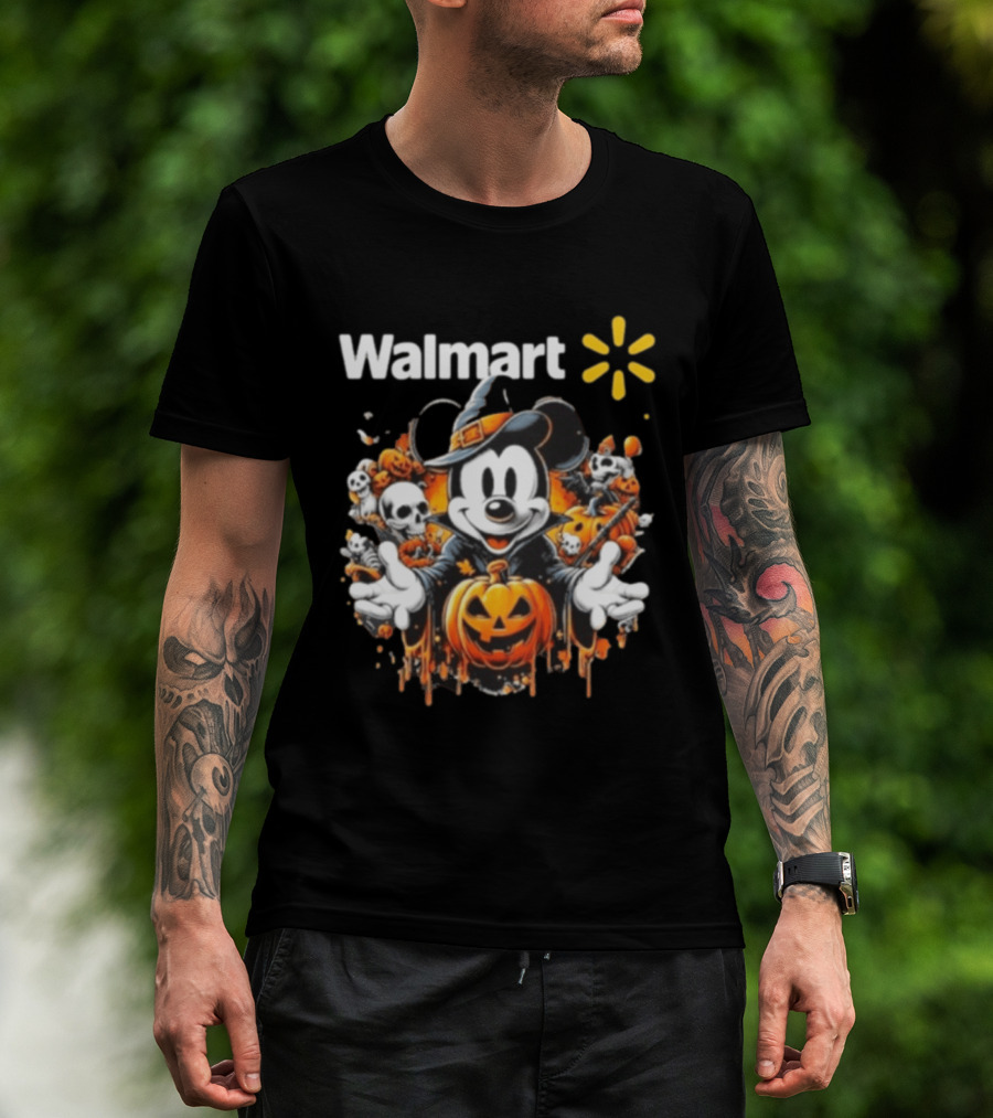 Walmart Mickey Mouse Halloween Witch Pumpkin Skulls T-Shirt