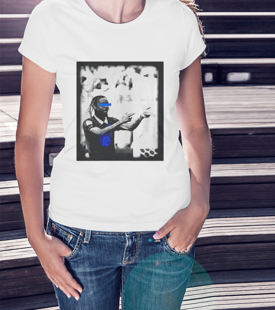 Bradley Barcola France Parasite Number 12 Footballer Blue Accents T-Shirt