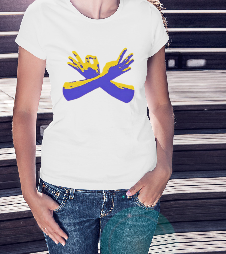 Hand Gesture Okay Yellow Blue Crossed Hands T-Shirt