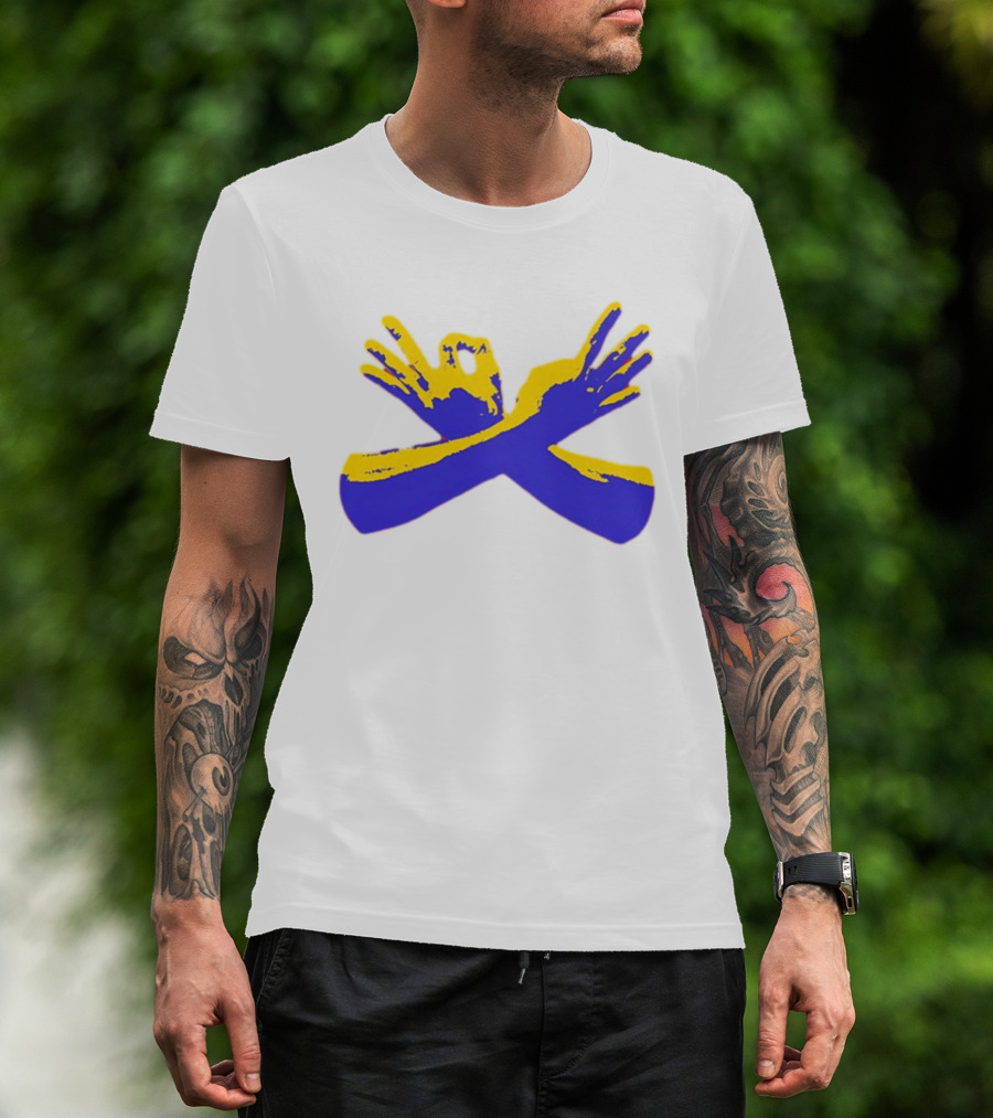 Hand Gesture Okay Yellow Blue Crossed Hands T-Shirt