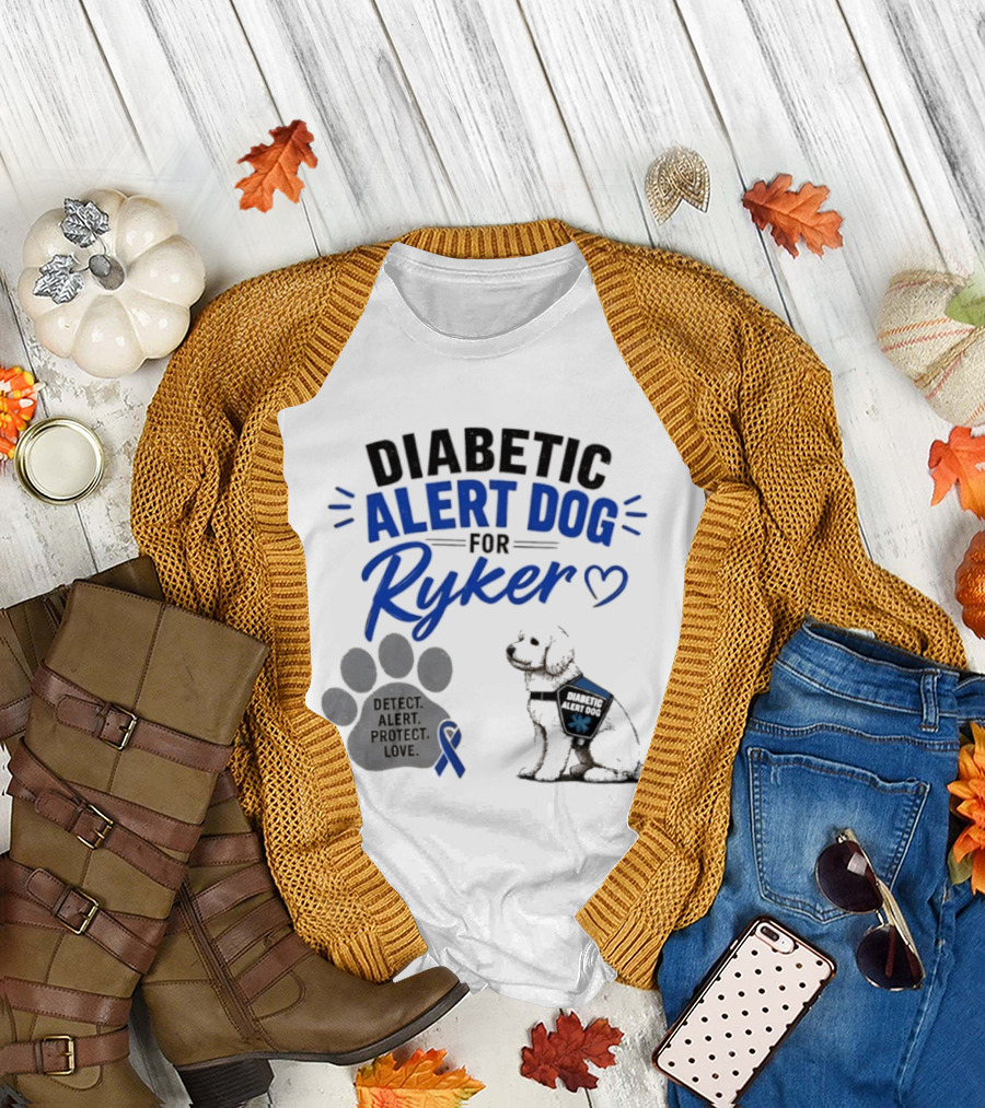 Diabetic Alert Dog Detect Protect Love Ribbon Ryker T-Shirt