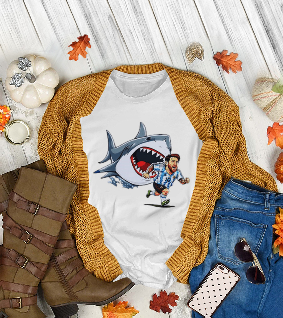 Lionel Messi Argentina Great White Shark Chase Soccer Star T-Shirt
