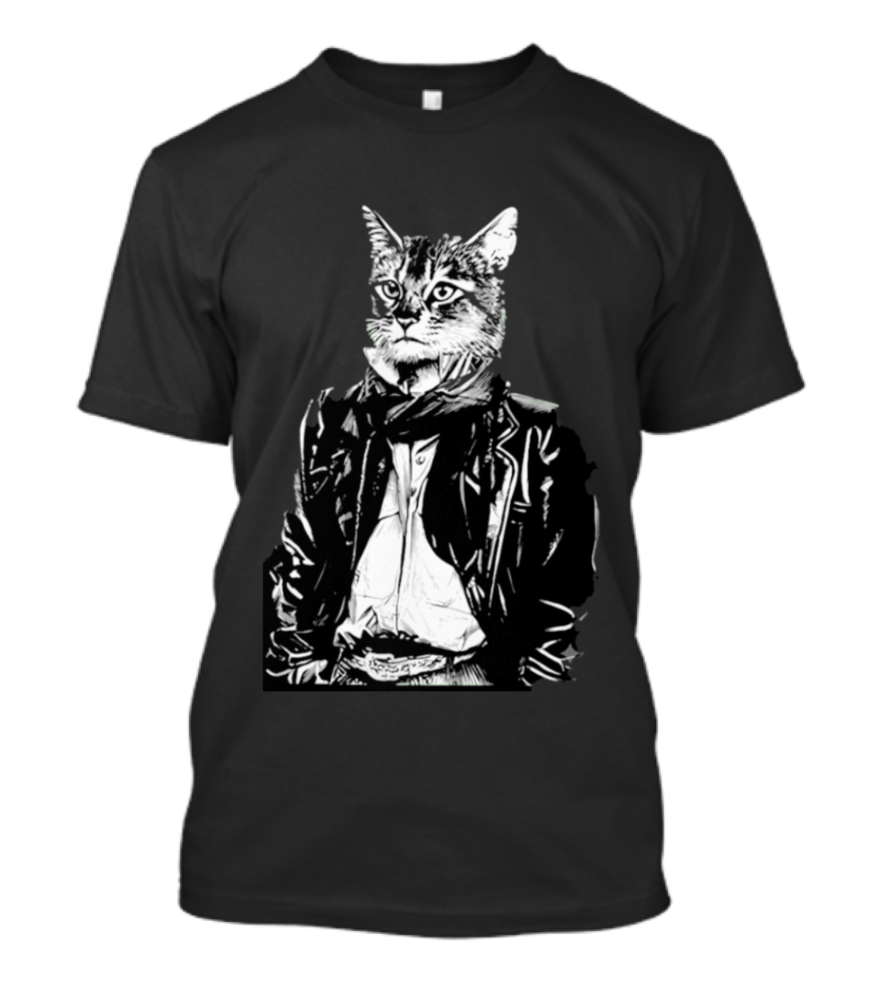 Cat They Only Come Out At Night Cool Cat In Leather Jacket T-Shirt