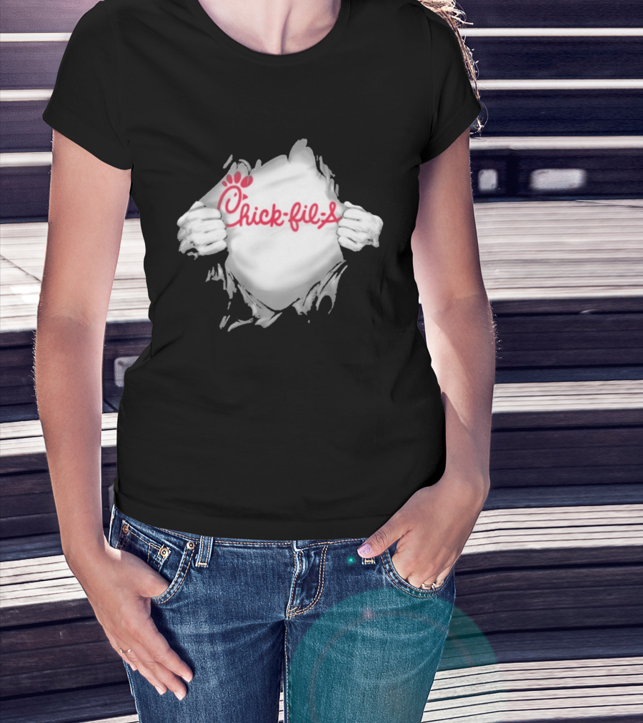 Chick Fil A Superhero Ripped Chest Torn Employee T-Shirt
