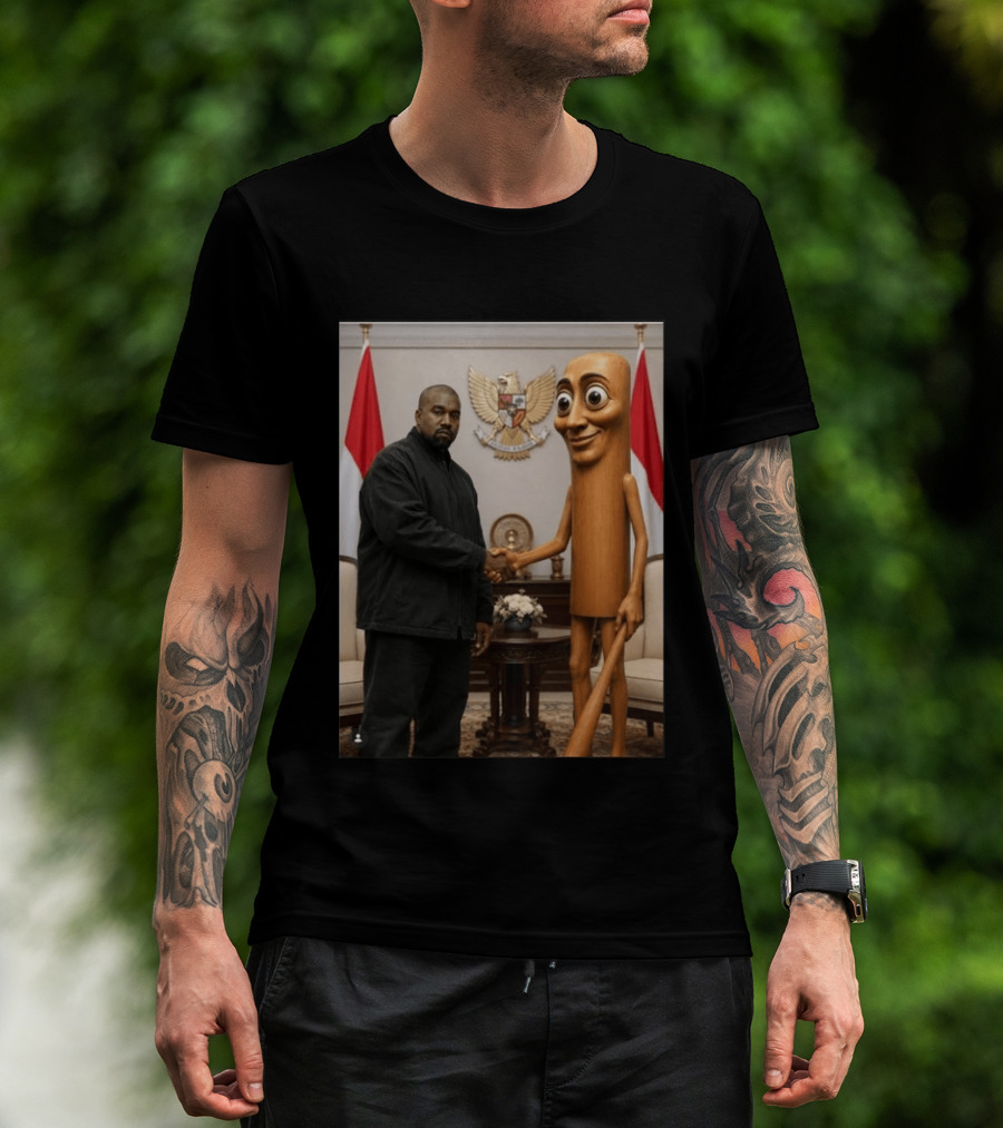 Kanye West And Indonesian Sahur Shaking Hand With Tung Tung Baton In Presidential Setting T-Shirt