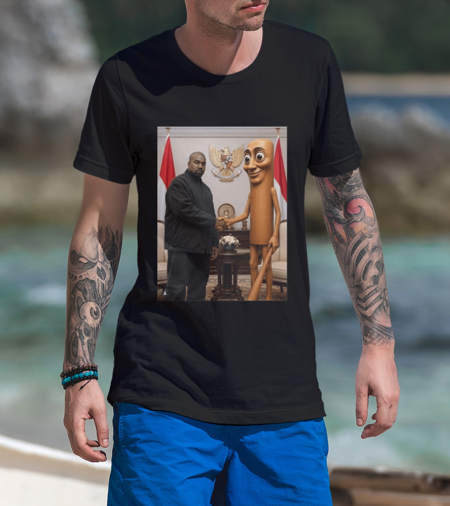 Kanye West And Indonesian Sahur Shaking Hand With Tung Tung Baton In Presidential Setting T-Shirt