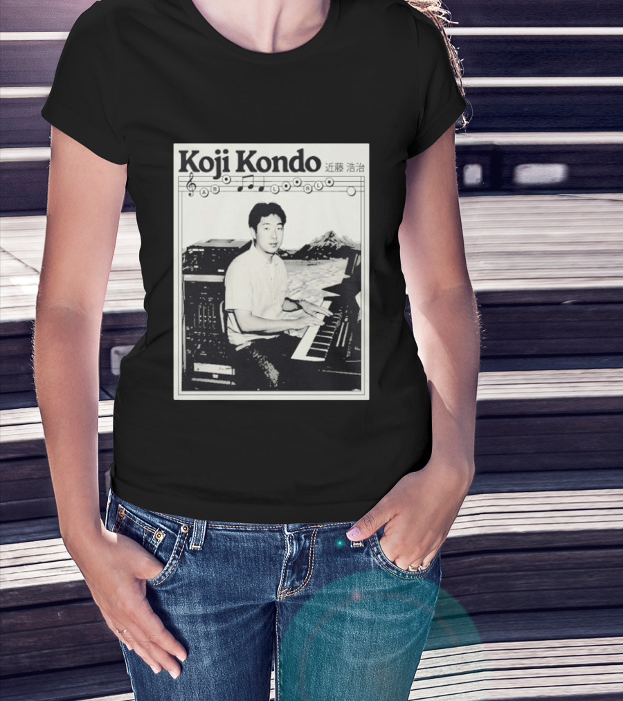 Koji Kondo Iconic Music Composer With Musical Notes And Piano Mastery T-Shirt
