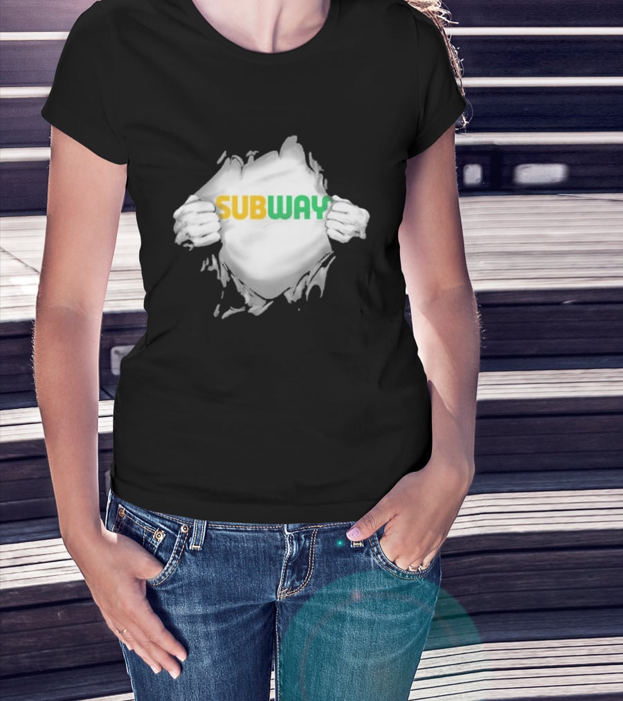 Subway Ripped Chest Superhero Torn Effect Employee Branding T-Shirt