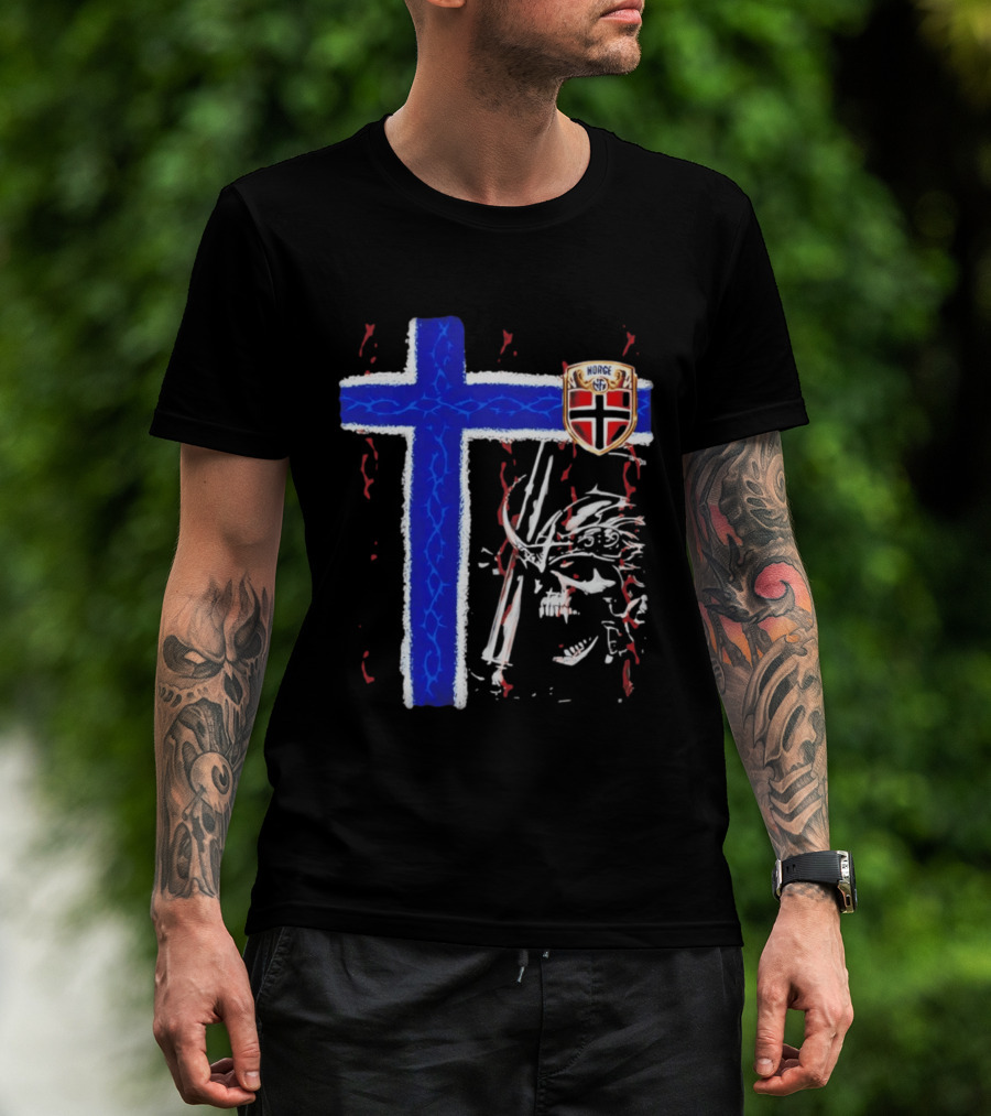 Norge Shield Cross Skull Warrior Norwegian Patriot Nordic T-Shirt