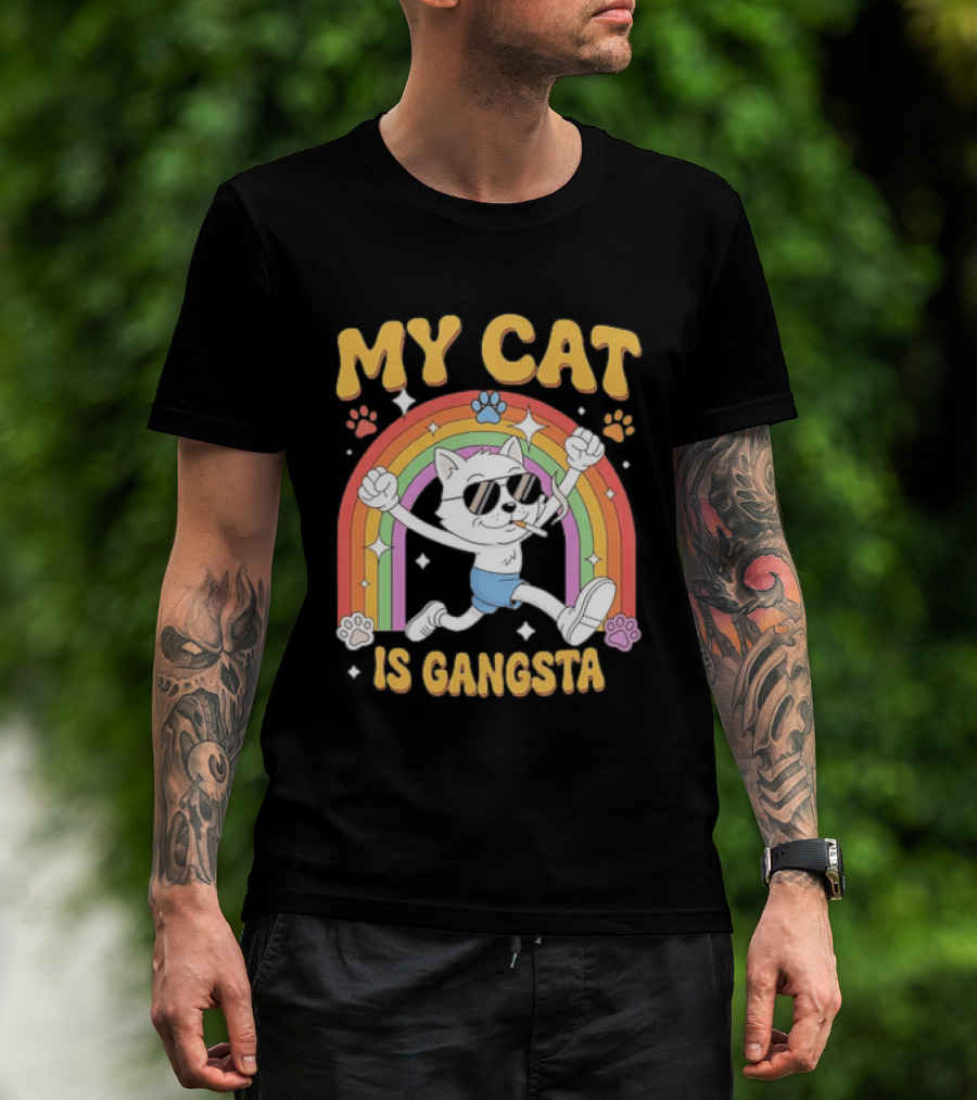 My Cat Is Gangsta Rainbow Smoking Cat T-Shirt