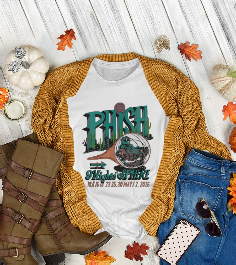 Phish 9 Nights at Sphere Las Vegas April May 2026 Cactus Spacecraft T-Shirt