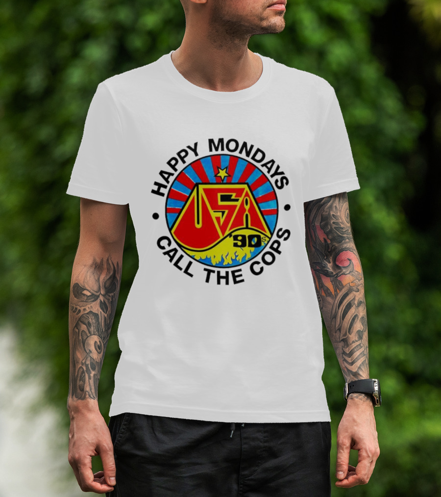 Happy Mondays USA 90s Call The Cops Band Music Manchester England Rock T-Shirt