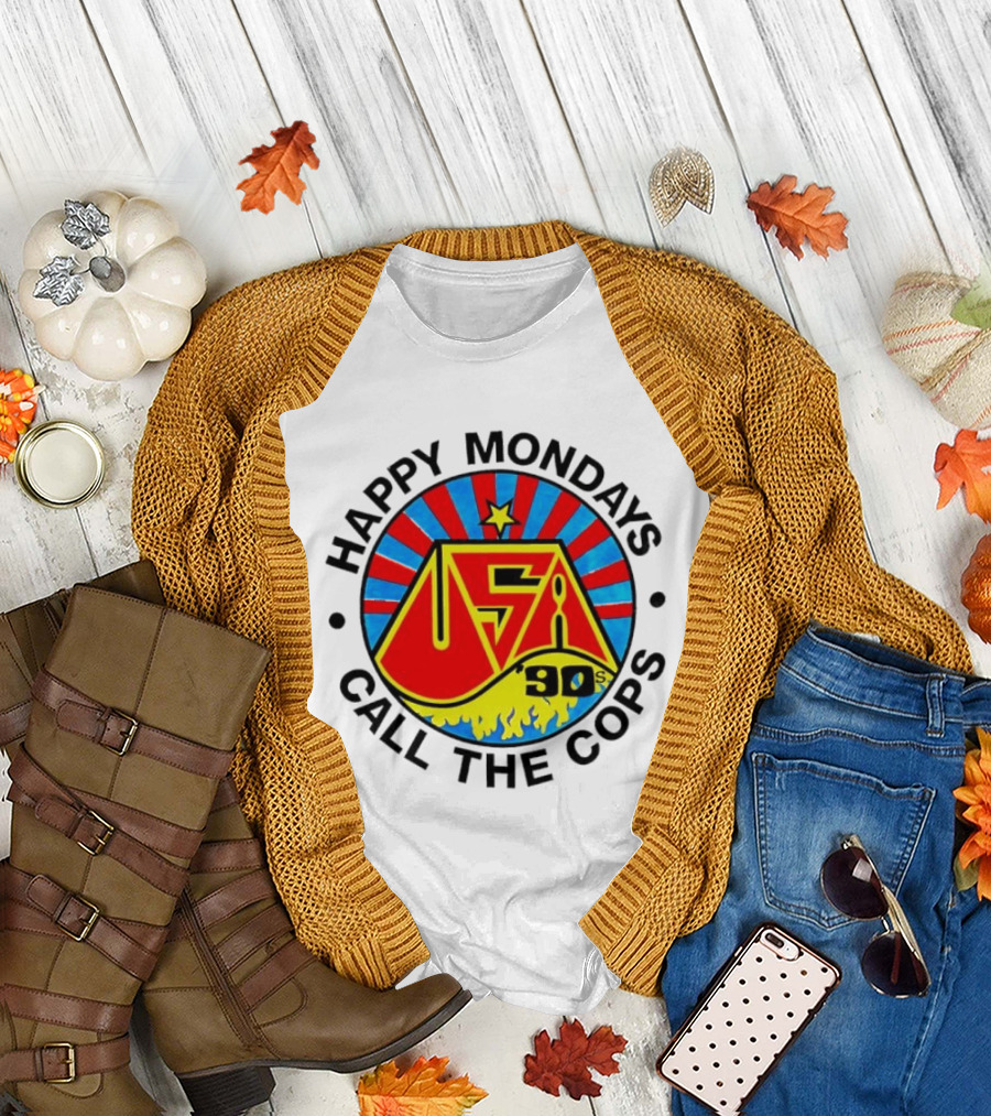 Happy Mondays USA 90s Call The Cops Band Music Manchester England Rock T-Shirt