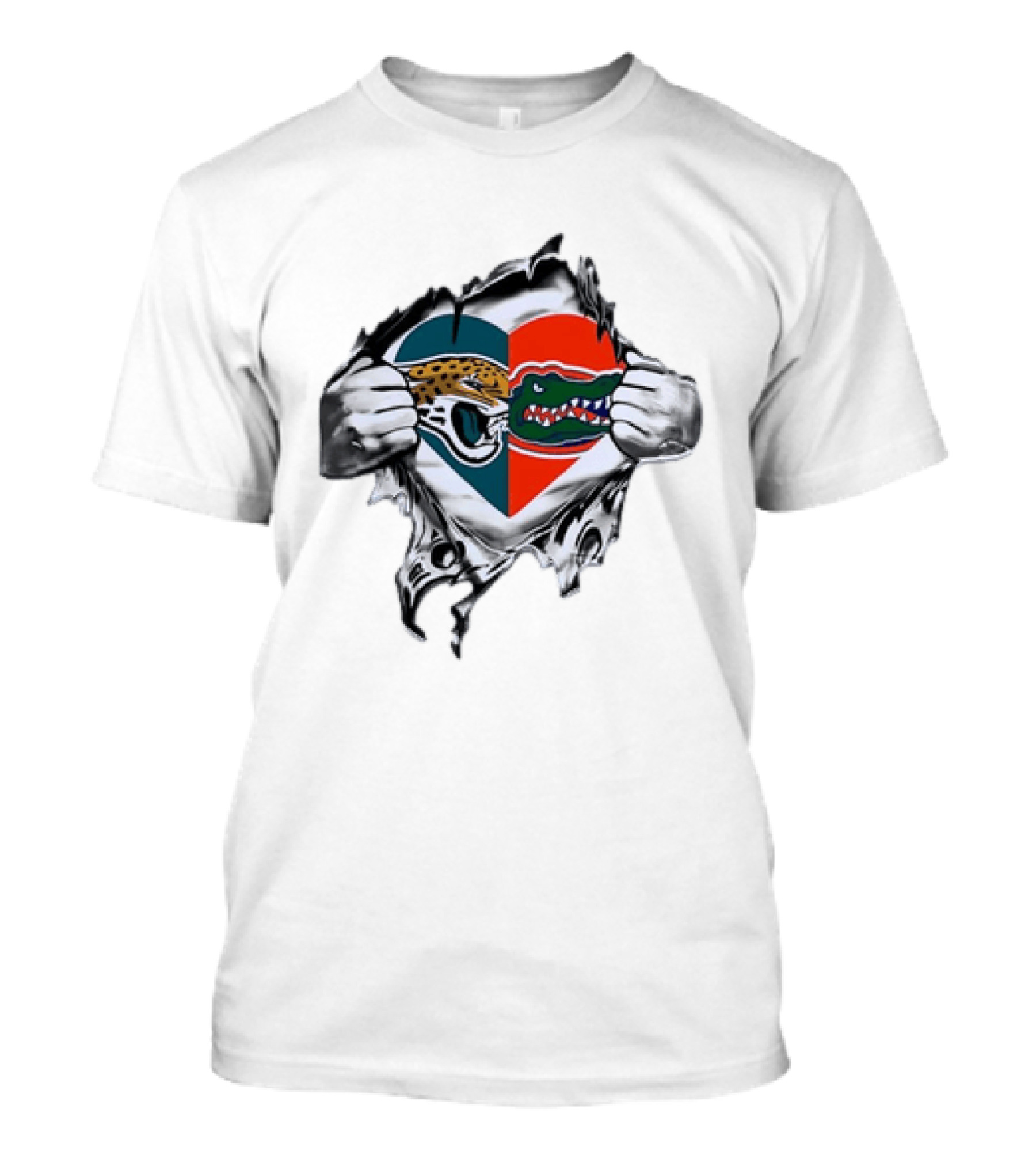 Heart Jacksonville Jaguars Florida Gators Ripped Chest T-Shirt
