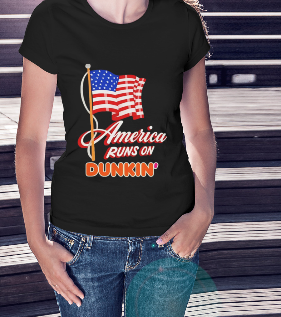 Patriotic America Runs On Dunkin' American Flag Pride T-Shirt