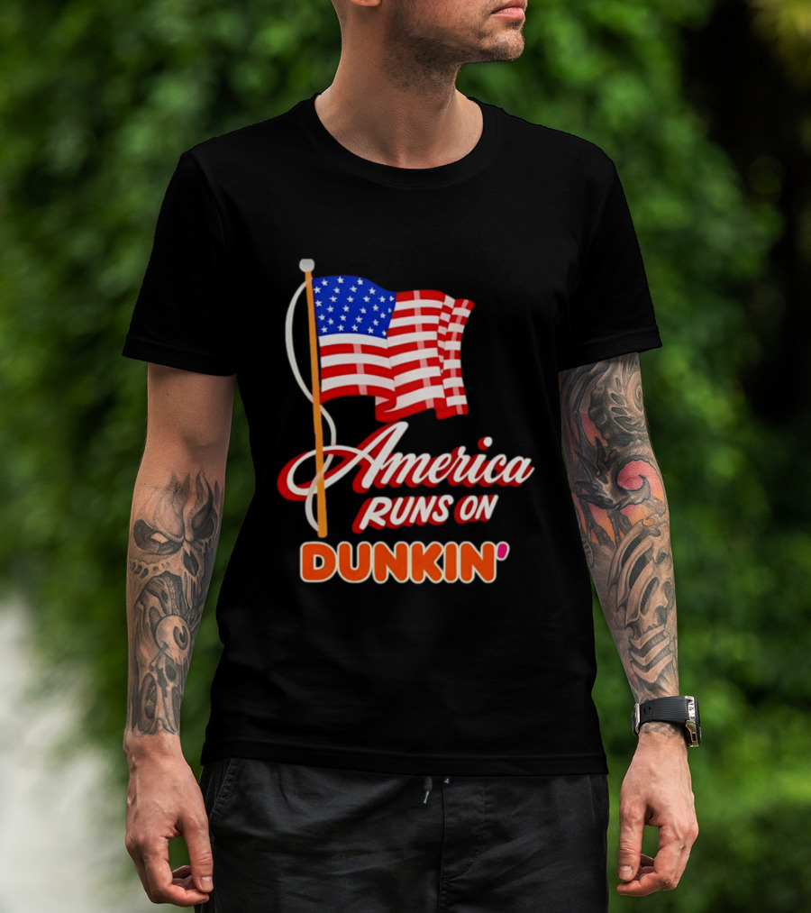 Patriotic America Runs On Dunkin' American Flag Pride T-Shirt