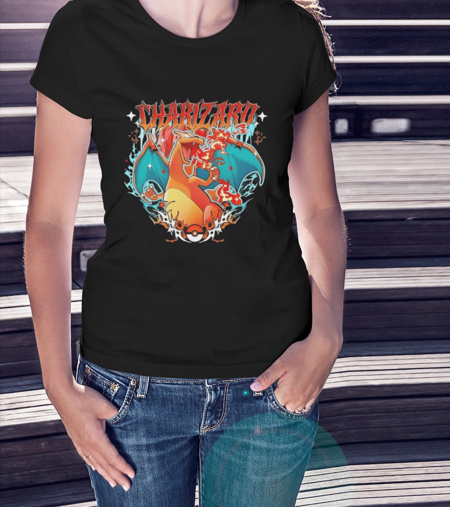 Charizard Pokemon CHARIZARO Fire Dragon With Pokeball And Flames T-Shirt